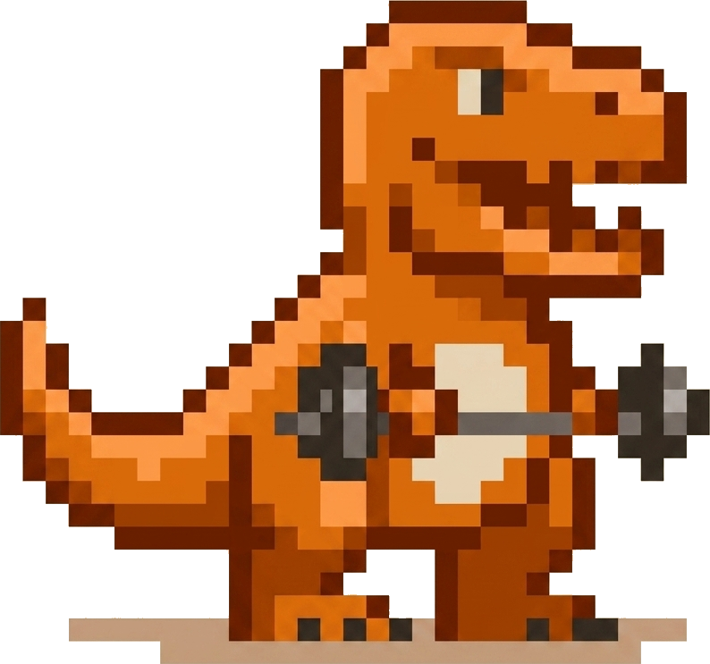 LiftRex T-Rex mascot lifting a barbell